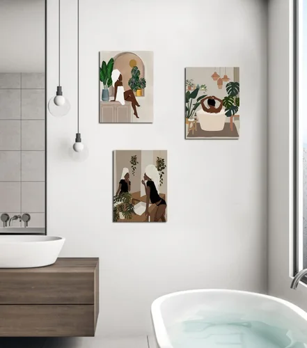 Miniatura 4 de Arte de pared de mujer negra, póster moderno de niña negra, arte de mujer africana, decoración de pared de baño, arte afroamericano, arte de pared