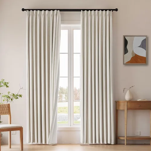 Natural Linen Pinch Pleated Blackout Curtains 2 Panels 40"Wx84"L inches Long for Bedroom Living Room Thermal Insulated Room Darkening Pinch Pleat