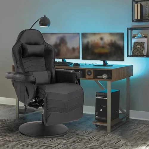 Sillas de Juego para Adultos, Silla de Juego Reclinable con Reposapiés, Silla de Juego de Vídeo de Masaje Reclinable con Altura Ajustable, Silla de