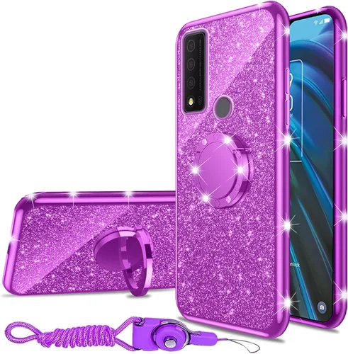 Miniatura 23 de nancheng Funda de teléfono para TCL A3X (A600DL), funda para Alcatel TCL A3X niñas y mujeres, bonita funda de silicona transparente con purpurina