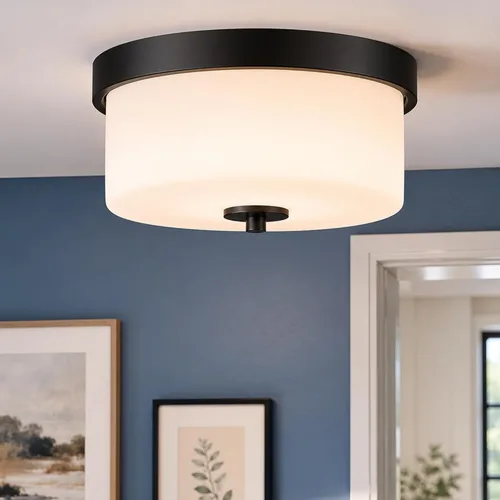 Miniatura 8 de Emak FM082-BN - Lámpara de techo de níquel cepillado de 2 luces, de 11 pulgadas, con pantalla de vidrio semillado para dormitorio, sala de estar