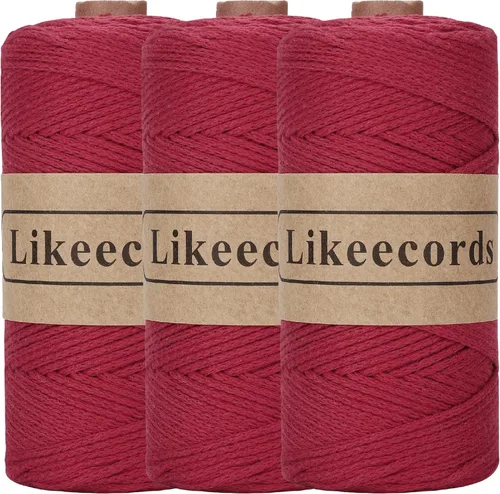 Miniatura 62 de Likeecords Cuerda de algodón 100% hilo de ganchillo de 0.079 pulgadas, cuerda trenzada de macramé, cuerda de macramé, hilo de ganchillo para regalo