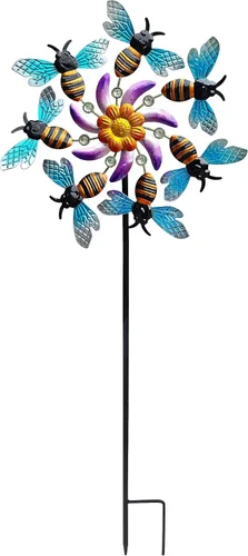 Miniatura 6 de COOZZYHOUR Molino de viento de abeja de 39 pulgadas, estaca de metal para jardín, molino de viento, escultura de viento, decoración artística