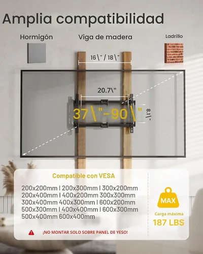 Miniatura 8 de monTEK Soporte de pared para TV ultradelgado de alta resistencia para televisores de 37 a 90 pulgadas de hasta 185 libras, soporte de pared