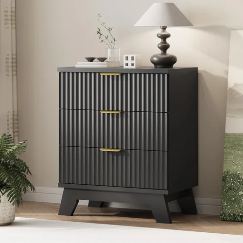 Miniatura 28 de Xixini - Cómoda moderna de madera acanalada para dormitorio, sala estar, pasillo o armario, para organizar y almacenar ropa o soporte de TV, 6 Roble