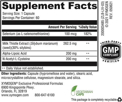 Miniatura 2 de XYMOGEN Liver Protect - Suplemento para la salud del hígado y antioxidante* - Cardo mariano, ácido alfa lipoico, NAC y selenio - Sin gluten