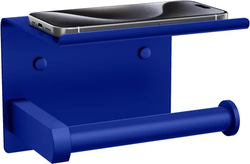 Miniatura 18 de Tindbea Soporte de papel higiénico con estante para teléfono, soporte de pared adhesivo o con tornillos, soporte de rollo de papel higiénico