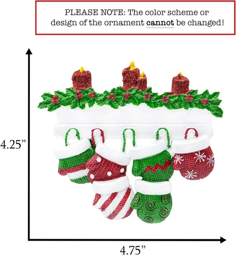 Miniatura 2 de Adorno de Navidad personalizado para familia de 6 miembros 2026 Manoplas con velas con purpurina en la decoración del árbol de Navidad del manto