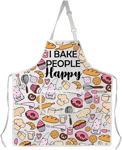 G2TUP Regalo para hornear I Bake People Happy Delantal con bolsillos Cocina Pastelería Chef Regalo Amante Regalo para Panadero