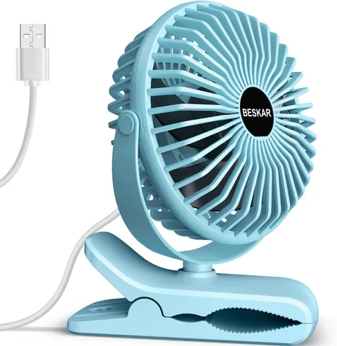 Miniatura 11 de BESKAR Ventilador de clip alimentado por USB, ventilador portátil de 6 pulgadas con cable, 3 velocidades de flujo de aire fuerte, ventilador pequeño