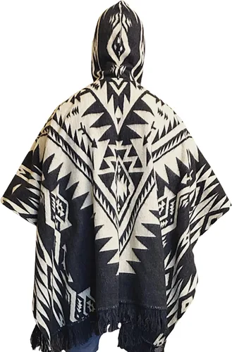 Miniatura 4 de DAVLINA, ALPACA Wool Poncho Hooded and, Aztec Pattern, Unique and handmade in Ecuador. Thick, Warm and Soft Wool Poncho
