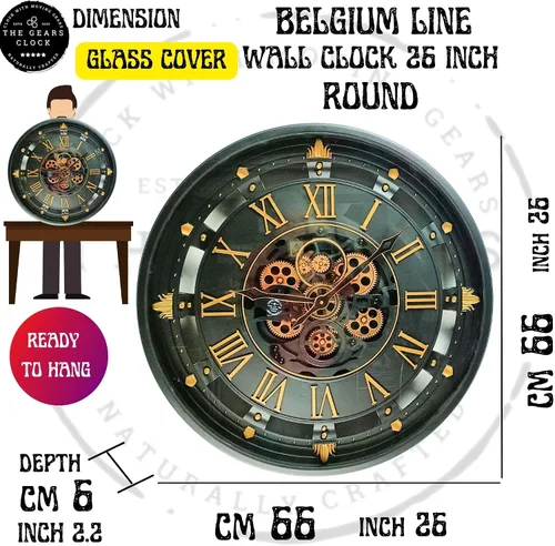 Miniatura 6 de ImprovingLife The Gears Clock - Reloj de pared de 26 pulgadas con engranajes móviles reales línea Bélgica con cubierta de cristal (azul, 26 pulgadas)