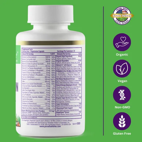 Miniatura 5 de Paradise Herbs Earth's Blend Multivitamínico diario para mujer con hierro, 48 superalimentos orgánicos, probióticos, antioxidantes, vitaminas A