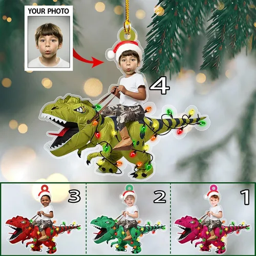 Miniatura 4 de GODLOVER Foto personalizada de bebé con adorno de Navidad de dinosaurio, plano impreso en 2D, adornos de Navidad, regalos de familia, regalo Estilo 1