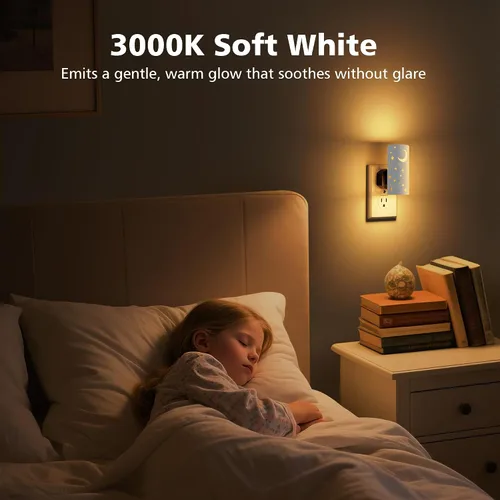 Miniatura 7 de Luces nocturnas LED enchufables a la pared, paquete de 2 luces nocturnas brillantes de 3000 K, sensor de atardecer a amanecer, regulable de 0 a 100