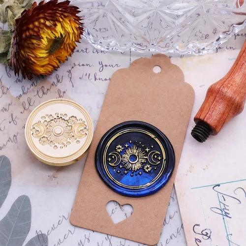 Miniatura 3 de SWANGSA Sello de cera de sol y luna, sello de sellado de cabeza de latón vintage, ideal para adornar invitaciones de fiesta, paquetes de vino, idea