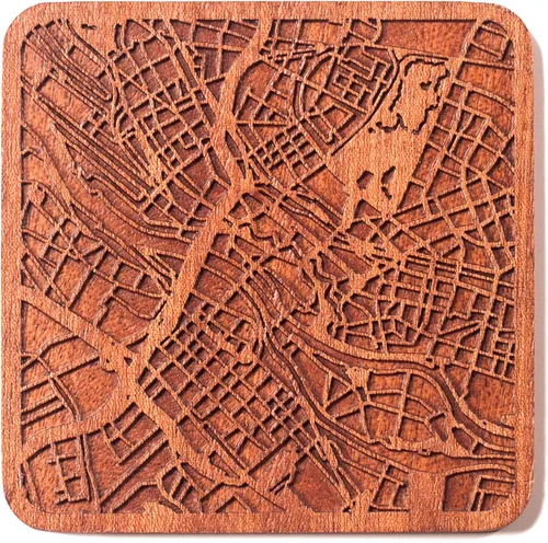 Miniatura 142 de Posavasos Amsterdam Map by O3 Design Studio, 1 pieza, posavasos de madera Sapele con mapa de la ciudad, hecho a mano, varias ciudades opcionales