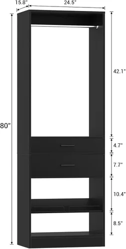 Miniatura 3 de Unikito Organizador de armario de 25 pulgadas de ancho x 80 pulgadas de alto, con barra para colgar y 2 cajones de madera, zapatero ajustable