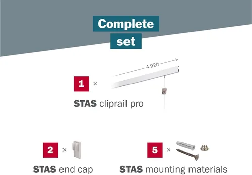 Miniatura 2 de STAS Cliprail Pro - Juego de sistema para colgar fotos, color negro, cubre 4.92 pies de espacio de pared, riel de fotos resistente y kit de galería
