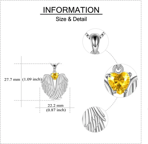 Miniatura 4 de YFN Collar de alas de ángel de plata de ley 925 con colgante de alas de ángel de la guarda, collar de piedra natal para mujeres y niñas, regalos