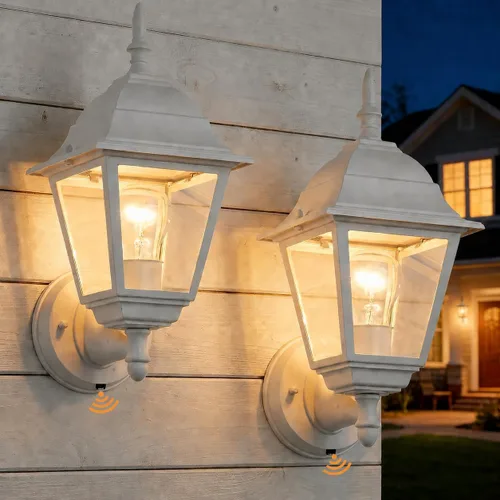 Miniatura 10 de Faroles de pared para exteriores, paquete de 2 luces blancas impermeables para porche, con vidrio transparente, aplique de aluminio resistente a