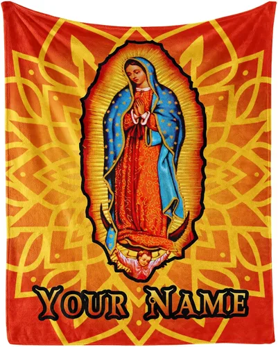Miniatura 9 de Manta de Franela de la Virgen María, 50" x 40", Manta Negra con Temática de Nuestra Señora de Guadalupe para el Hogar, Cama, Sofá, Sillón, Regalos