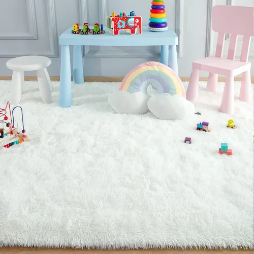 Miniatura 5 de Foxmas Alfombras suaves y esponjosas para dormitorio, habitación de los niños, alfombra lanuda de felpa para guardería, alfombras peludas para niños