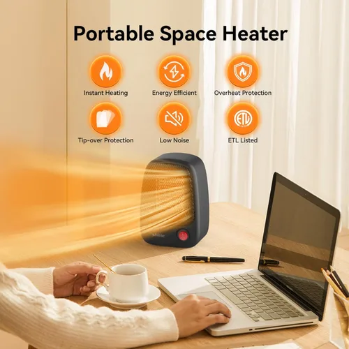 Miniatura 4 de shinic Calentador de espacio pequeño, calentador eléctrico portátil de cerámica PTC de 500 W con calentamiento rápido, protección contra Paquete