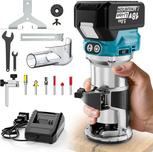 Miniatura 10 de MtiolHig Enrutador compacto inalámbrico compatible con batería DeWalt de 20 V (solo herramienta), herramienta de enrutador de 6 velocidades