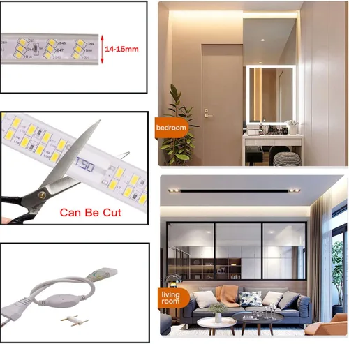Miniatura 8 de SUYOOULIN Tira de luces LED, alto voltaje AC110V-130V 50 pies/49.2 ft, superbrillante, 60000 lúmenes, resistente al agua, IP68 2835, 180 LEDs/m, Luz
