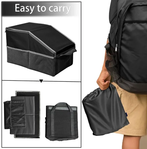 Miniatura 8 de Organizador de asiento de coche, asiento de pasajero, negro Plegable, pequeño almacenamiento, con tapa