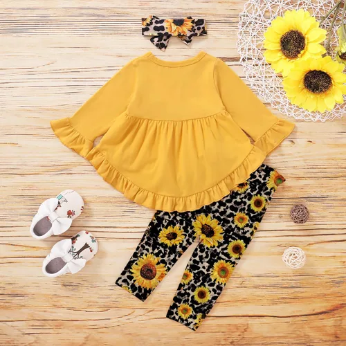 Miniatura 69 de Kucnuzki Conjunto de ropa para bebé niña pequeña, camisa de manga con volantes, pantalón floral, ropa de otoño e invierno para niña