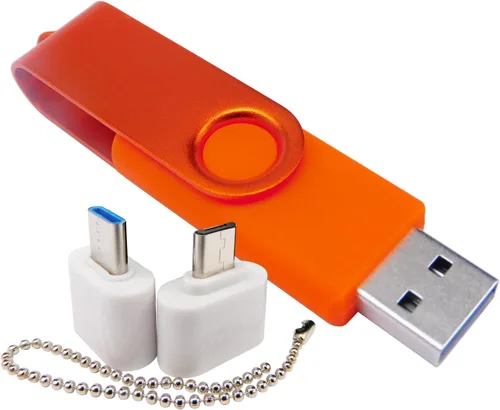Mini unidad flash USB de capacidad con 1 OTG (Micro USB) y 1 adaptador tipo C (USB-C) para teléfono móvil (naranja, 128 MB)