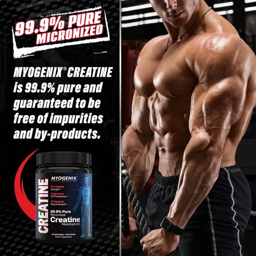 Miniatura 6 de Myogenix Monohidrato de creatina, polvo de creatina pura para fuerza y resistencia, apoya la producción de ATP y la fuerza muscular, sin aditivos