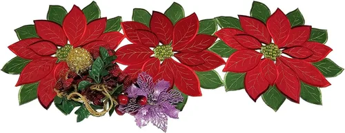 Miniatura 2 de Camino de mesa de flores de Pascua bordadas de Navidad rojo y verde para decoración de mesa de Navidad en el hogar, cena, Navidad, 14 x 36 pulgadas