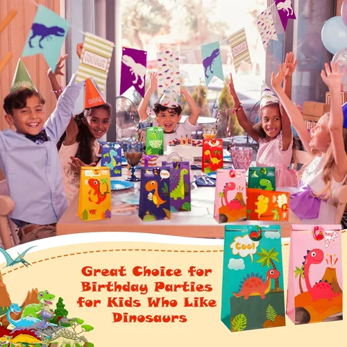 Miniatura 3 de Containlol Paquete de 30 bolsas de regalo para fiesta de dinosaurios, bolsa de dulces de dinosaurio pequeño con calcomanías a juego, suministros
