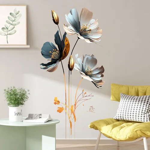 Miniatura 4 de Calcomanía de pared de loto en relieve de estilo chino, calcomanía de pared floral en 3D, removible para despegar y pegar, mural de pared para sala