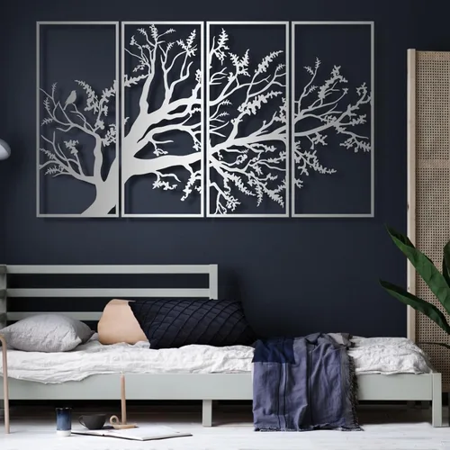 Miniatura 5 de Arte de pared con árbol de la vida, juego de 4 piezas de arte de pared de árbol de metal, letrero de árbol, arte de pared de metal del árbol