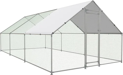 Miniatura 9 de NUGRIART Gallinero grande de metal para pollos con jaula de aves de corral de entrada con cubierta resistente al agua y anti-UV, casa para patos