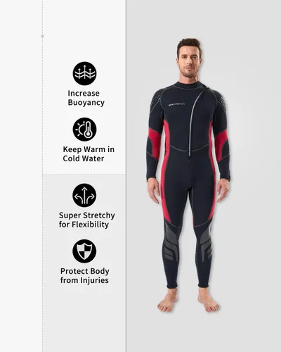 Miniatura 2 de Seaskin Trajes de neopreno para hombres y mujeres de 3 mm con cremallera frontal, traje de neopreno completo Hombres Negro+Rojo