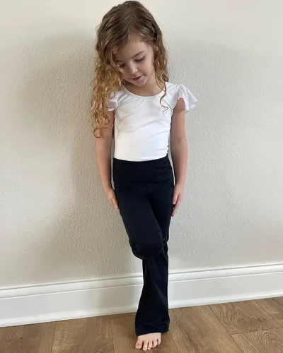 Miniatura 7 de Stelle Leggings acampanados para niña con bolsillos, cintura alta, corte de bota, pantalones de yoga para danza, pantalones acampanados