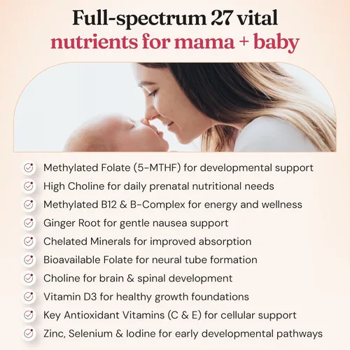 Miniatura 5 de Nourished Prenatal Mama - Vitaminas prenatales para mujeres con 27 nutrientes vitales, 1,200 mcg de folato metilado y colina para la concepción