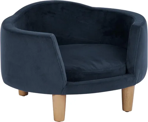 HomePop Cama tapizada curvada para mascotas - Cama redonda de lujo para gatos y perros, muebles de terciopelo azul para mascotas