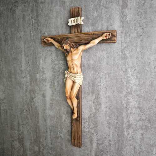 Miniatura 5 de Crucifijo Católico de Pared BC, Cruz de Jesucristo Decoración Inspiracional para el Hogar, Regalo Religioso Devoto, 14"H, Escultura Renacentista
