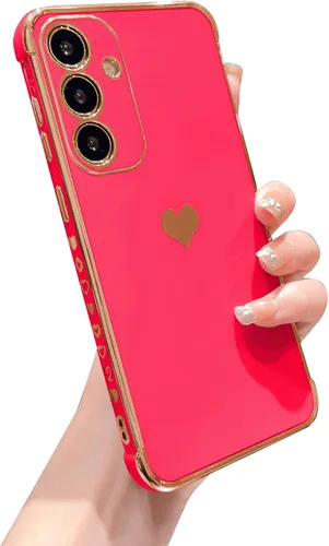 Miniatura 14 de phylla Funda de teléfono compatible con Samsung Galaxy A12 de 6.5 pulgadas, lindo corazón chapado en oro, elegante funda de lujo para mujer