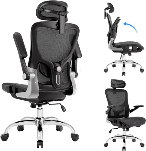 marrap Silla de oficina ergonómica, cojín de asiento de malla con reposabrazos 3D y reposacabezas 3D, soporte lumbar ajustable con función de