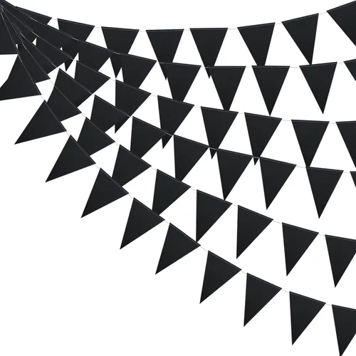 Miniatura 2 de Meetppy Banderines negros de 30 pies, 48 unidades, banderines de papel triangulares, banderines para gran apertura, decoración de boda, decoración