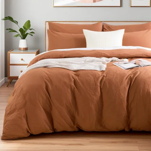 Miniatura 19 de NEXHOME PRO Funda de edredón de algodón para niños, tamaño twin, aspecto de lino, blanco, orgánico, natural, 100% algodón lavado, juego de ropa
