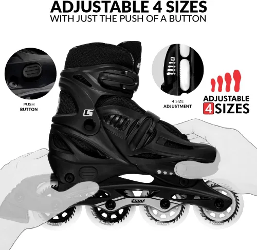 Miniatura 3 de Crazy Skates Patines en línea ajustables que se ajustan para adaptarse a cuatro tamaños Black