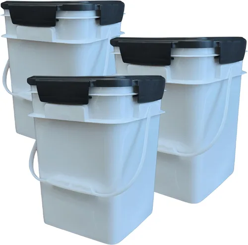 Miniatura 9 de House Naturals Cubo cuadrado de grado alimenticio de 4 galones con asas de plástico y tapa (paquete de 3) contenedores fabricados en Estados Unidos